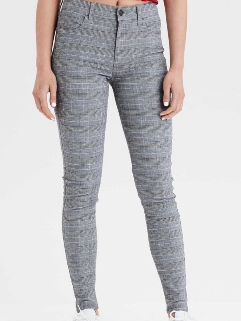 American Eagle Stretch High Rise Jegging Plaid Skinny Jeans — Size 4 Long